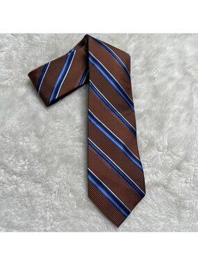 Bruno Piattelli Roma Silk Tie Men's Brown Blue White Diagonal Striped Handmade